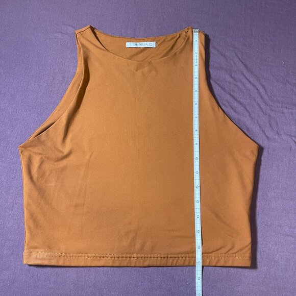REORIA High Neck Cropped Tank Top in Burnt Orange - Size Large - Picture 4 of 6